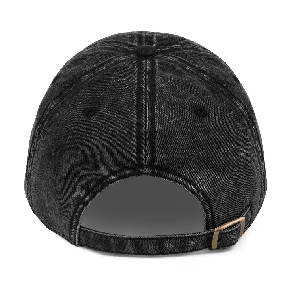 Back view of B.I.AM.B Wear Your Power edition black dad hat with adjustable strap and vintage washed finish