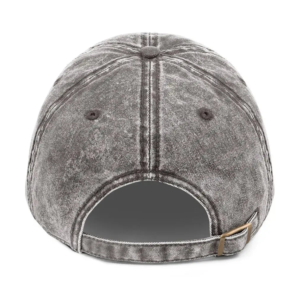 Back view of B.I.AM.B Wear Your Power edition dad hat in stone grey showing adjustable strap and vintage washed texture