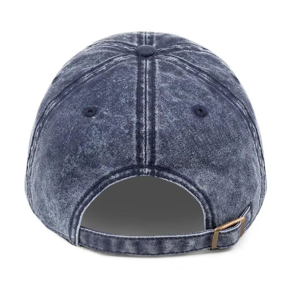 Back view of B.I.AM.B Wear Your Power edition dad hat in vintage denim with adjustable strap